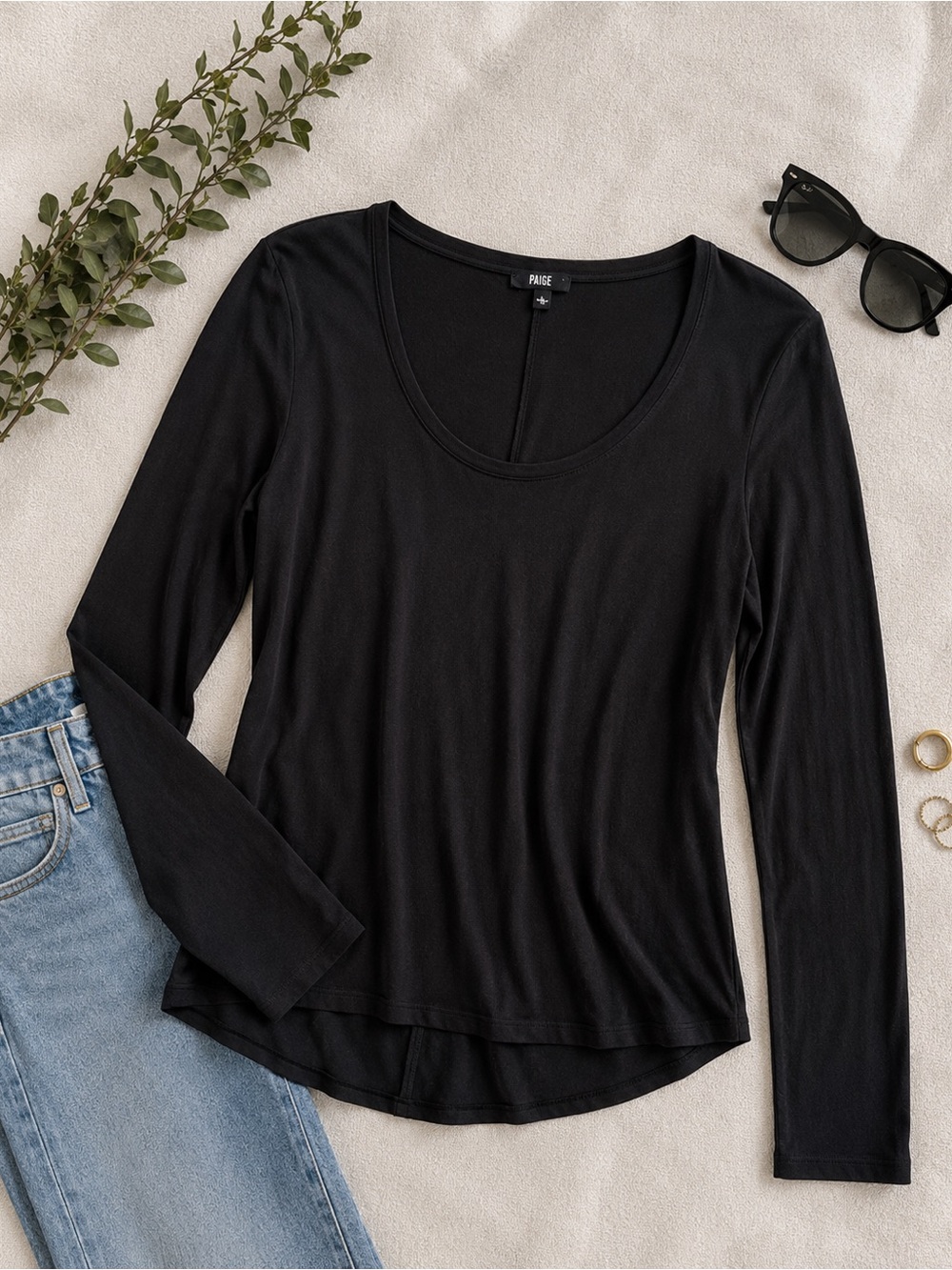 PAIGE Black Long Sleeve Micro Modal Scoop Neck Tee Top Made in USA Size Large